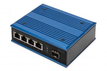 4 port Gigabit Ethernet network PoE switch, industrial, unmanaged, 1 SFP uplink 