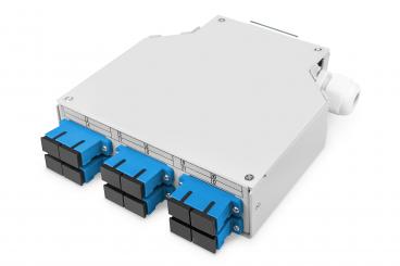 Fiber optic DIN rail box, OS2, equipped, with SC adapter and pigtail 